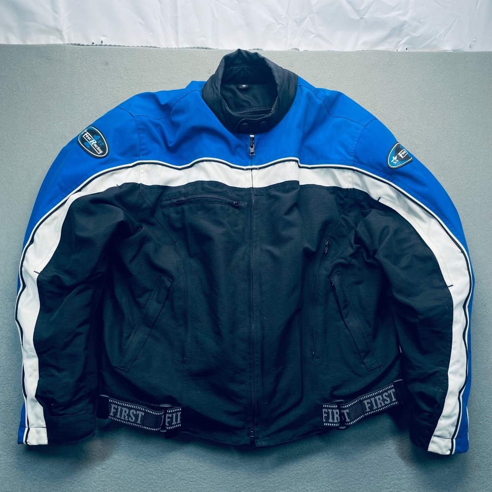 Men Motorcycle Jacket Textile Blue White Riding Gear‎ Sportbike First Racing M
